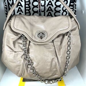Marc By Marc Jacobs Beige Taupe crinkle patent leather Shoulder Bag purse